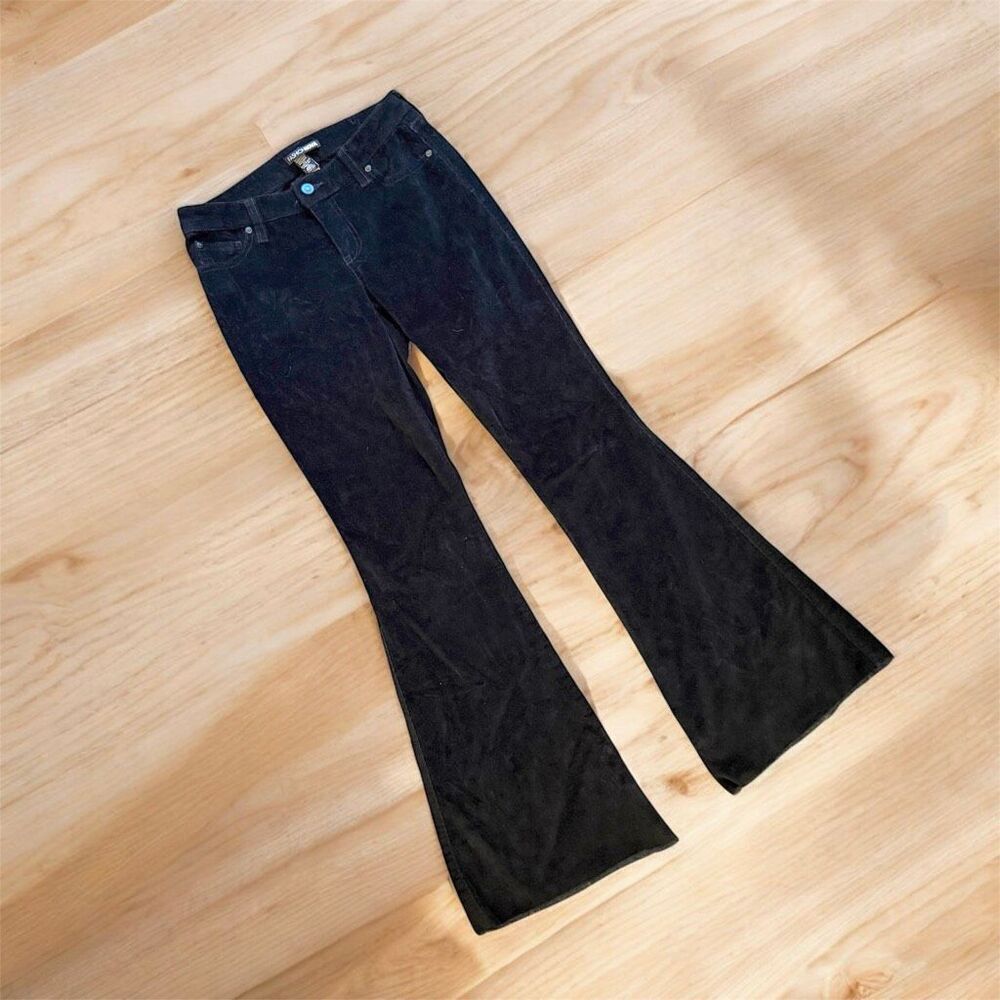 Fashion Nova Low Rise Mid Waisted Velvet Corduroy Flare Jeans Black 5/27”